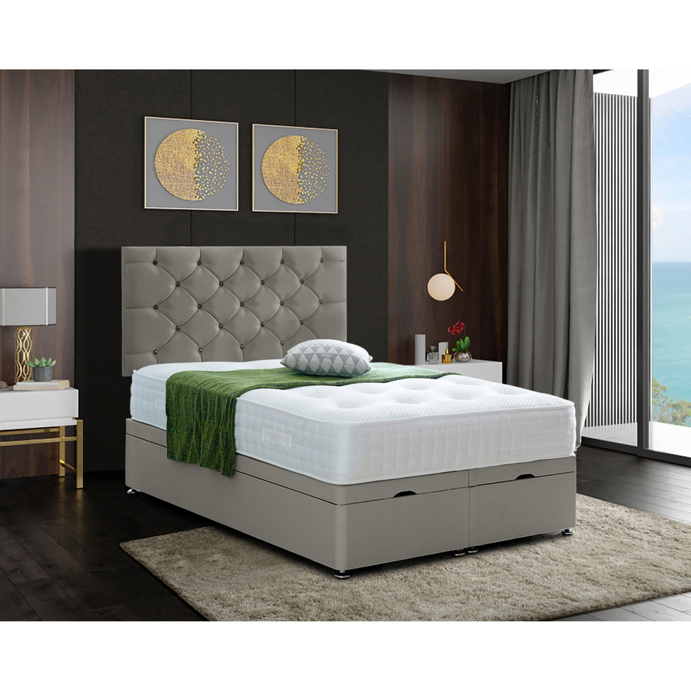 Eleganza Home Resthaven Super King Size Grey Plush Velvet Divan Ottoman Bed with Headboard Image 2