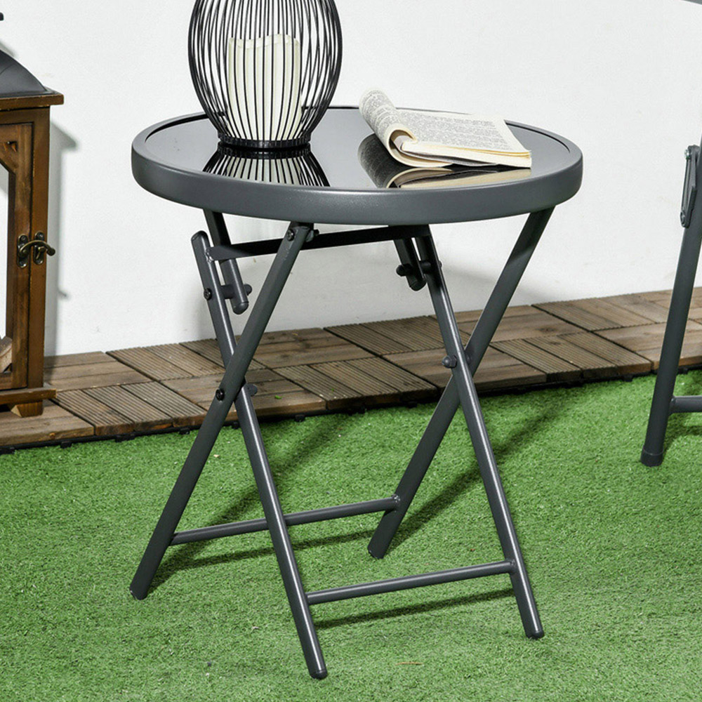 Outsunny Outdoor Round Glass Top Foldable Garden Table Image 1