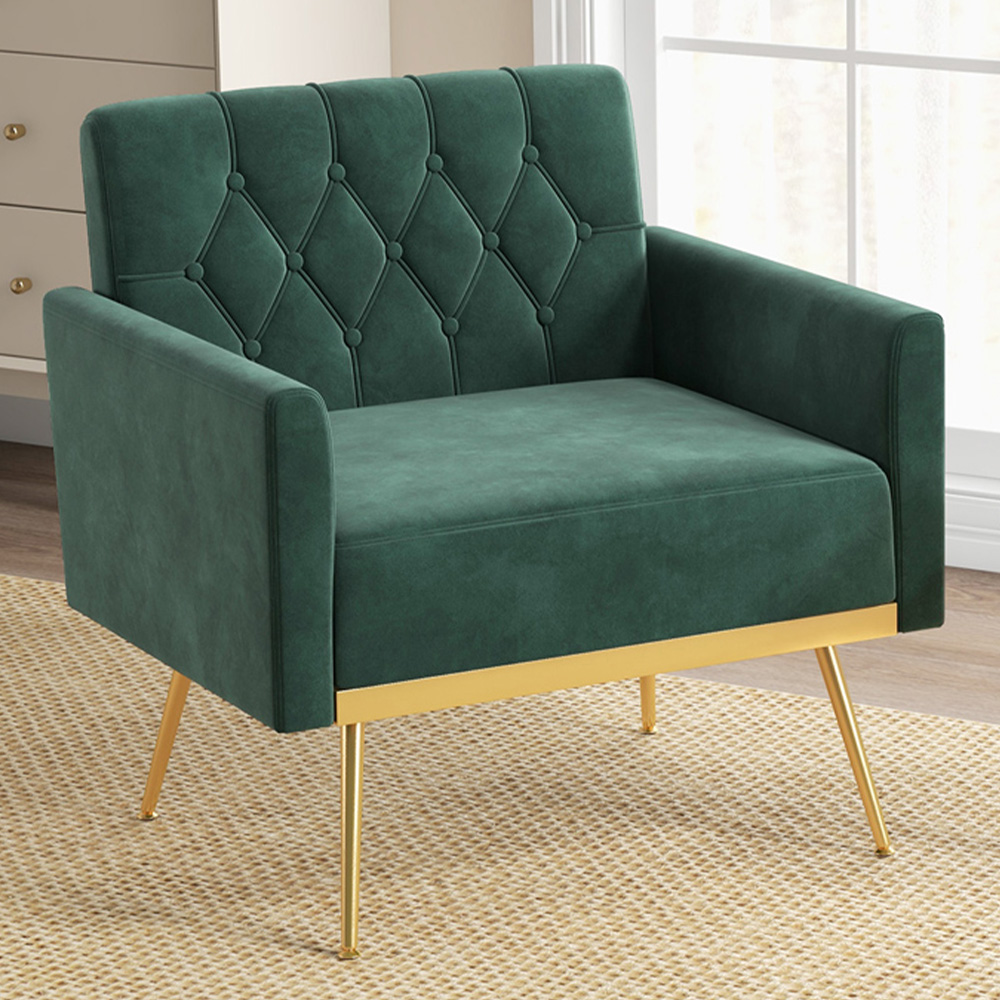 Costway Dark Green and Golden Velvet Accent Chair Image 1