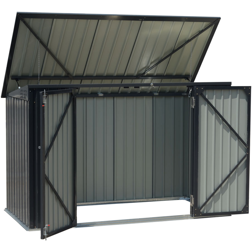 Living and Home 6.2 x 3.7ft Anthracite Zinc Steel Wheelie Bin Outdoor Storage Shed Image 4