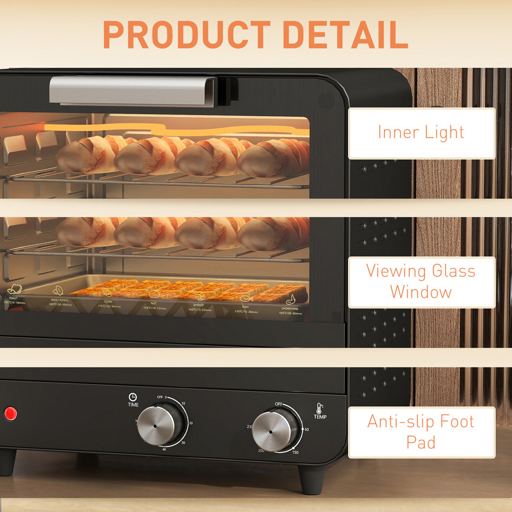 HOMCOM Black 12L Mini Countertop Toaster Oven Image 8