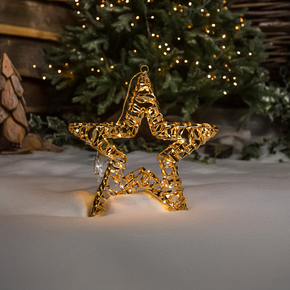 The Christmas Centre 100 Warm White LED Pre-Lit Gold Laser Light-Up Star 35cm Image 7