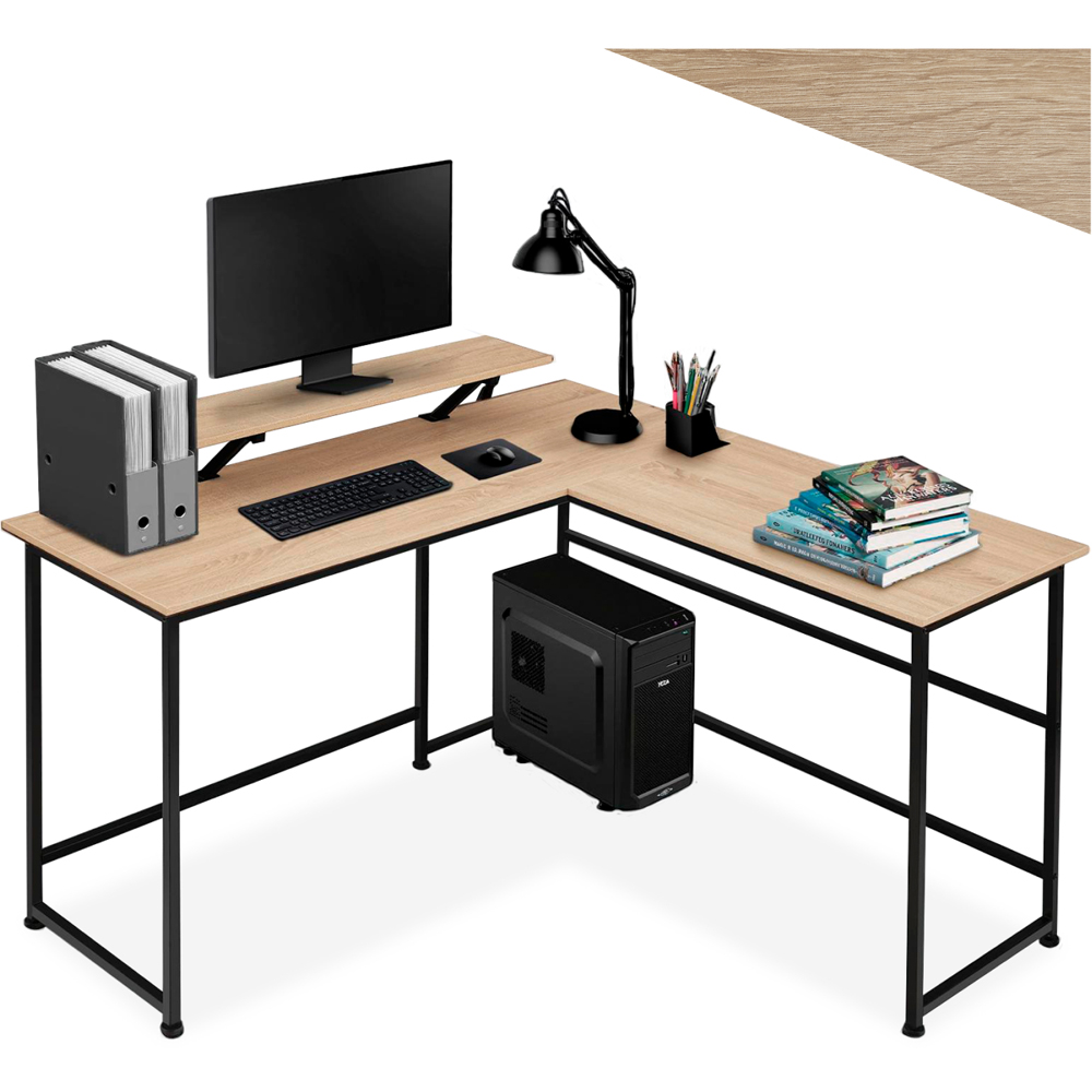 tectake Melrose Oak Sonoma Corner Desk with Movable Monitor Stand Image 2