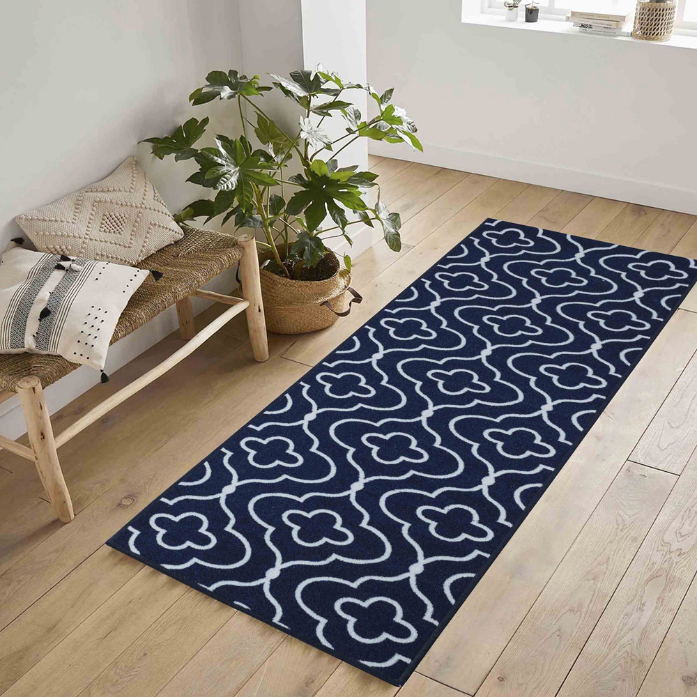 Desire Rugs Havana Navy Quatrefoil Anti Slip Door Mat 150 x 80cm Image 4