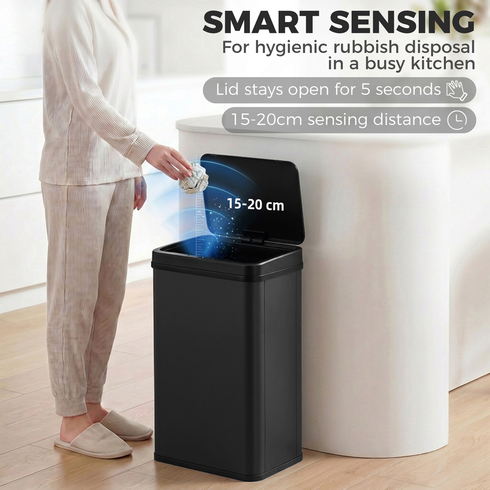 HOMCOM Black Stainless Steel Kitchen Motion Sensor Bin 40L Image 3