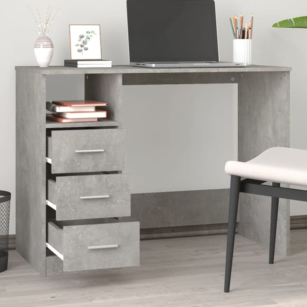 vidaXL 3 Drawer Single Shelf Computer Desk Concrete Grey Image 1
