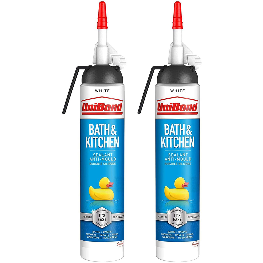 UniBond White Mould Resistant Bath and Kitchen Silicone Sealant 208g 2 Pack Image 1