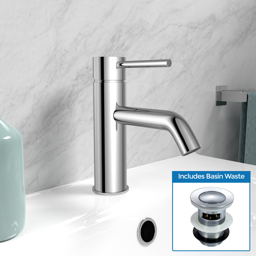 Nes Home Alice Chrome Single Lever Deck Mounted Basin Mono Tap with Waste Image 2