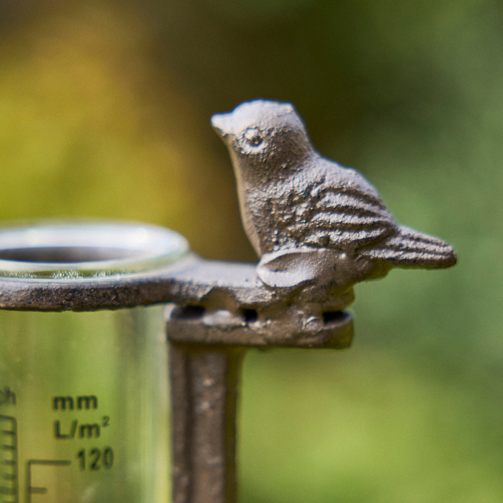 Dibor Antique Brown Cast Iron Bird Standing Rain Gauge Image 4