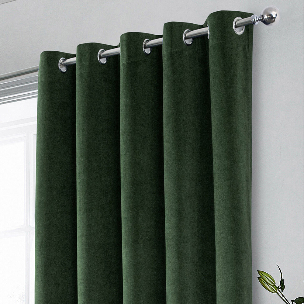 Enhanced Living Hampton Green Velvet Blackout Thermal Eyelet Curtains 229 x 229cm Image 2