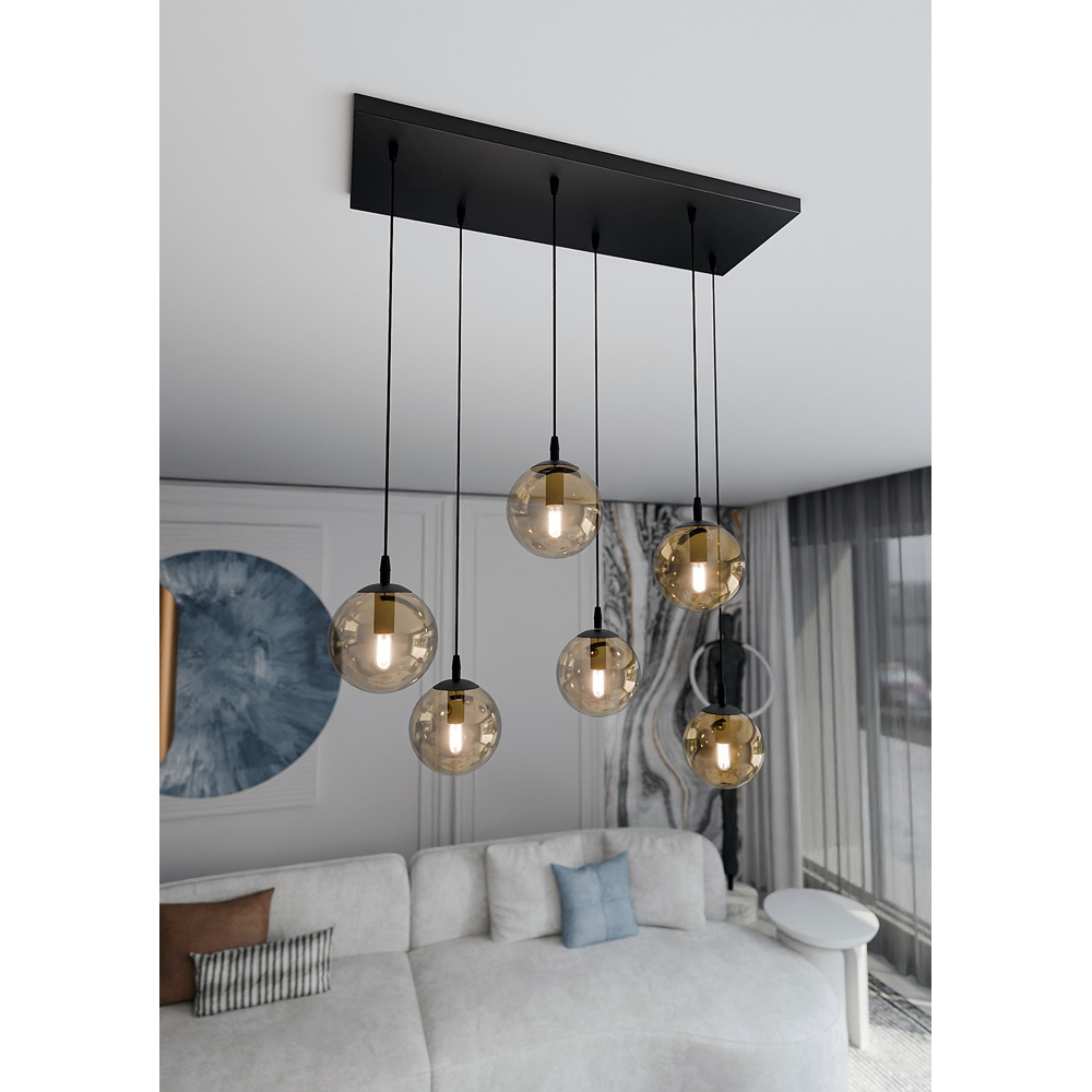 Emibig Cosmo 6 Light Amber Shade Black E14 Ceiling Pendant Light Image 6