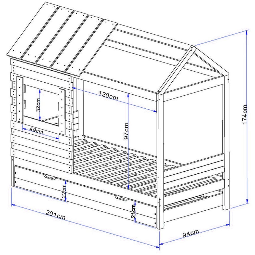 Flair Woodland Single White and Grey House Bed with Trundle Image 9