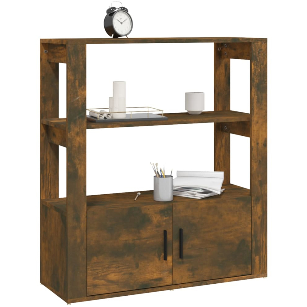 vidaXL 2 Door 2 Shelf Smoked Oak Sideboard Image 3