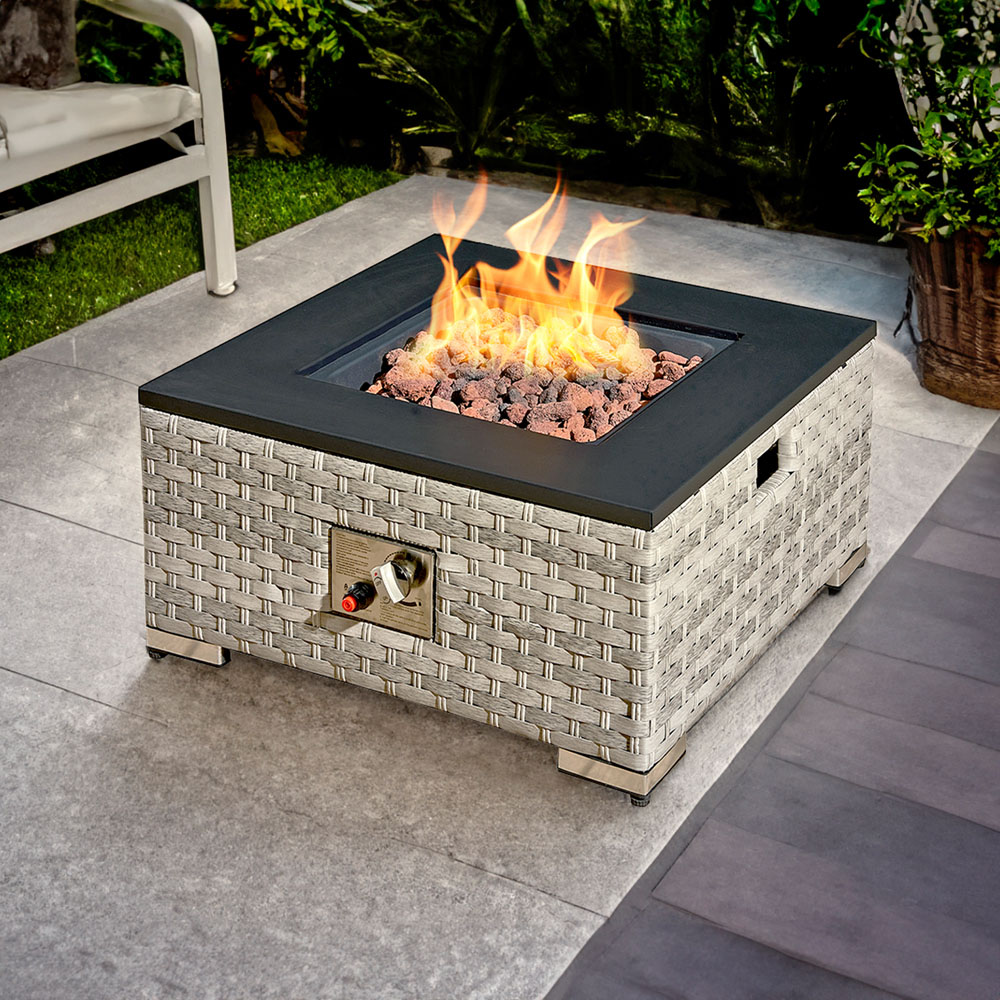 RoyalFire Icarus Dove Grey Rattan Firepit Coffee Table with Iron Top Image 2