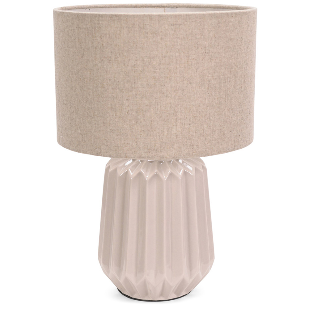 ValueLights Zak Fabric Lamp Shade Natural Stone Pleated Textured Ceramic LED Table Lamp Wilko