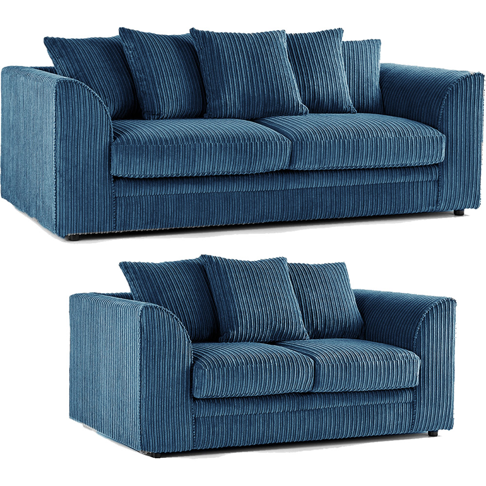 Luxor 5 Seater Marine Blue Jumbo Cord Scatter Back Sofa Set Image 2