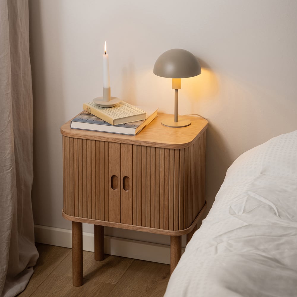 Florence Langley Single Shelf Oak Bedside Table with Sliding Door Image 8