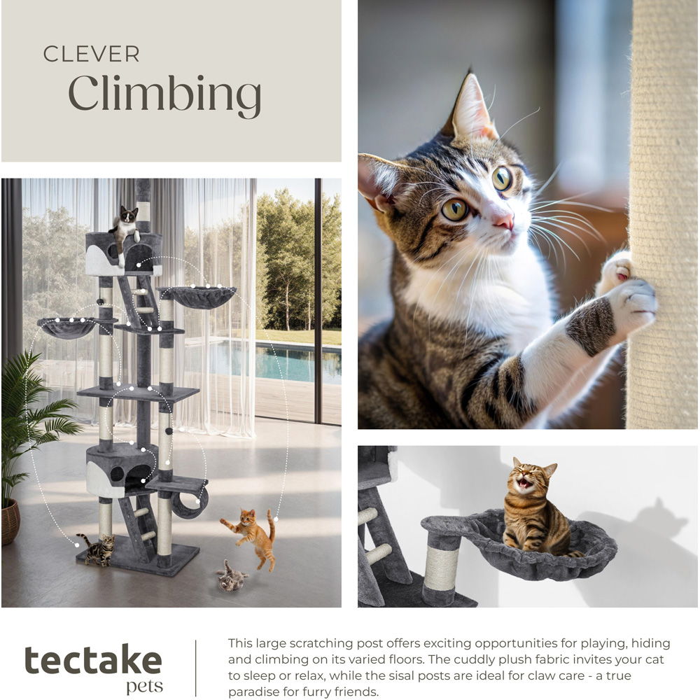tectake Hansi Grey and White Cat Tree with Scratching Posts 260cm Image 7