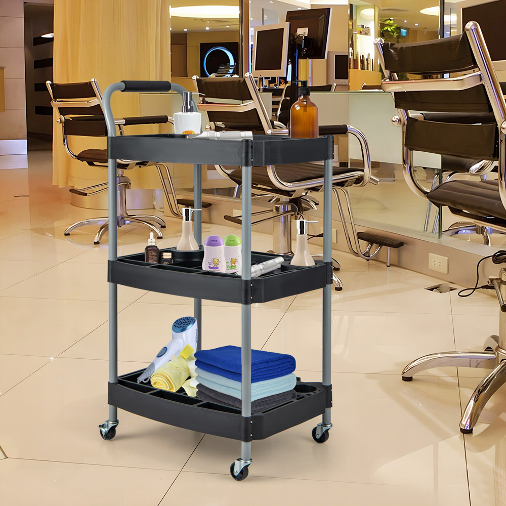 Costway 3 Shelf Black Utility Cart Image 2