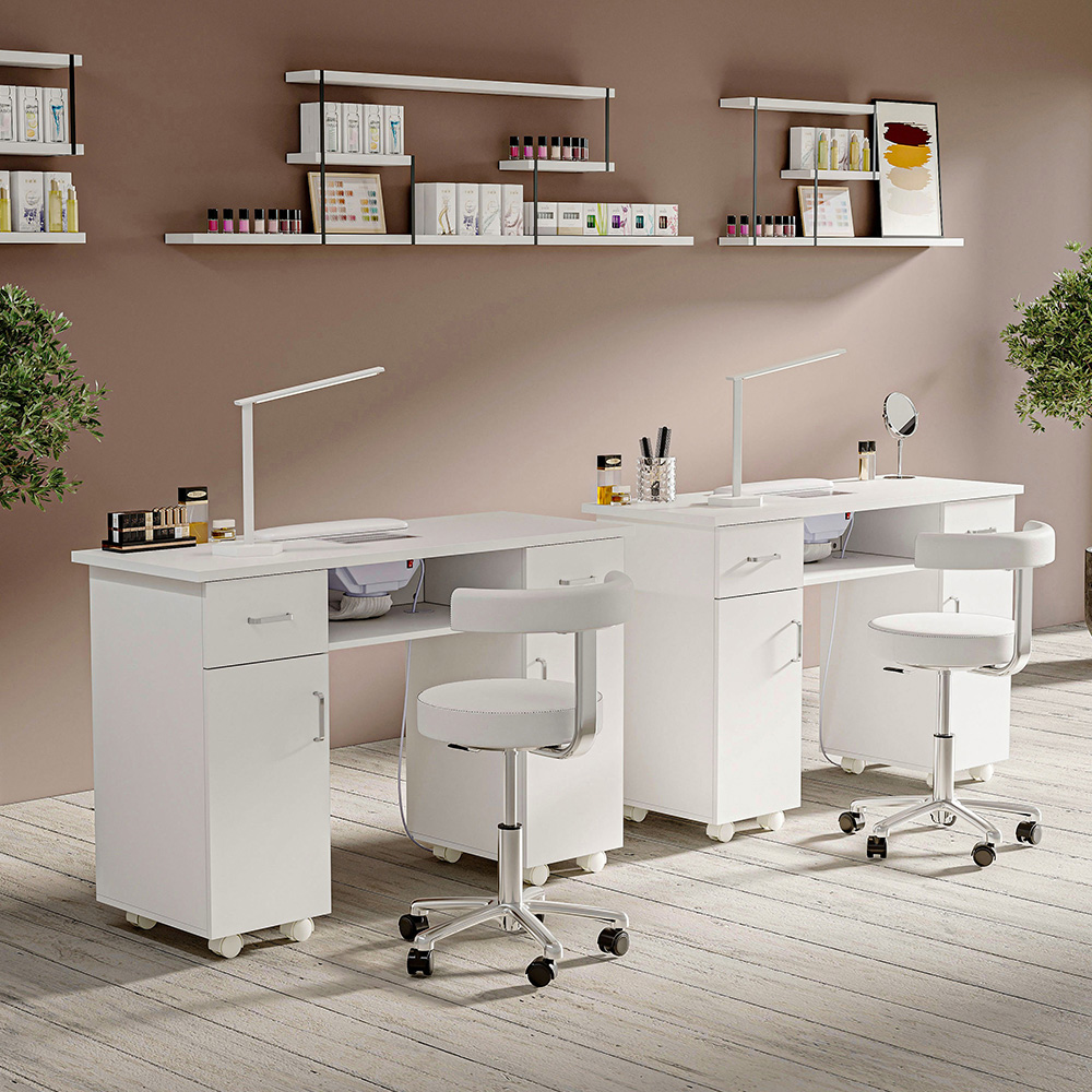 Living and Home 2 Door 2 Drawer White Rolling Manicure Table with Electric Dust Extractor Image 8