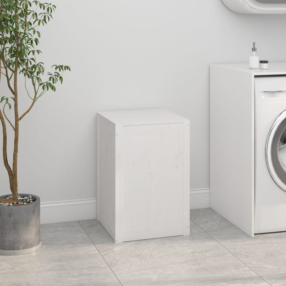 vidaXL White Solid Pine Wood Laundry Basket 44 x 44 x 66cm Image 2