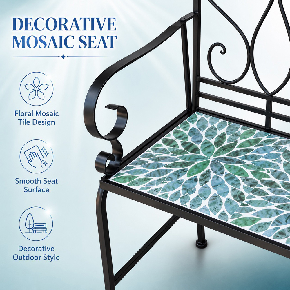 Shatchi Leaf Mosaic 2 Seater Garden Bench Image 7