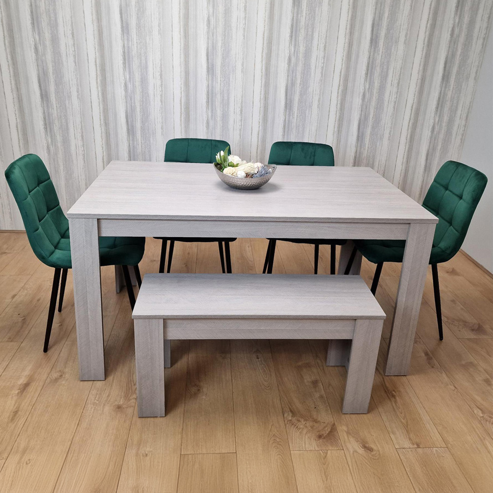 Portland 6 Seater Velvet Dining Bench Set Grey and Green Image 1