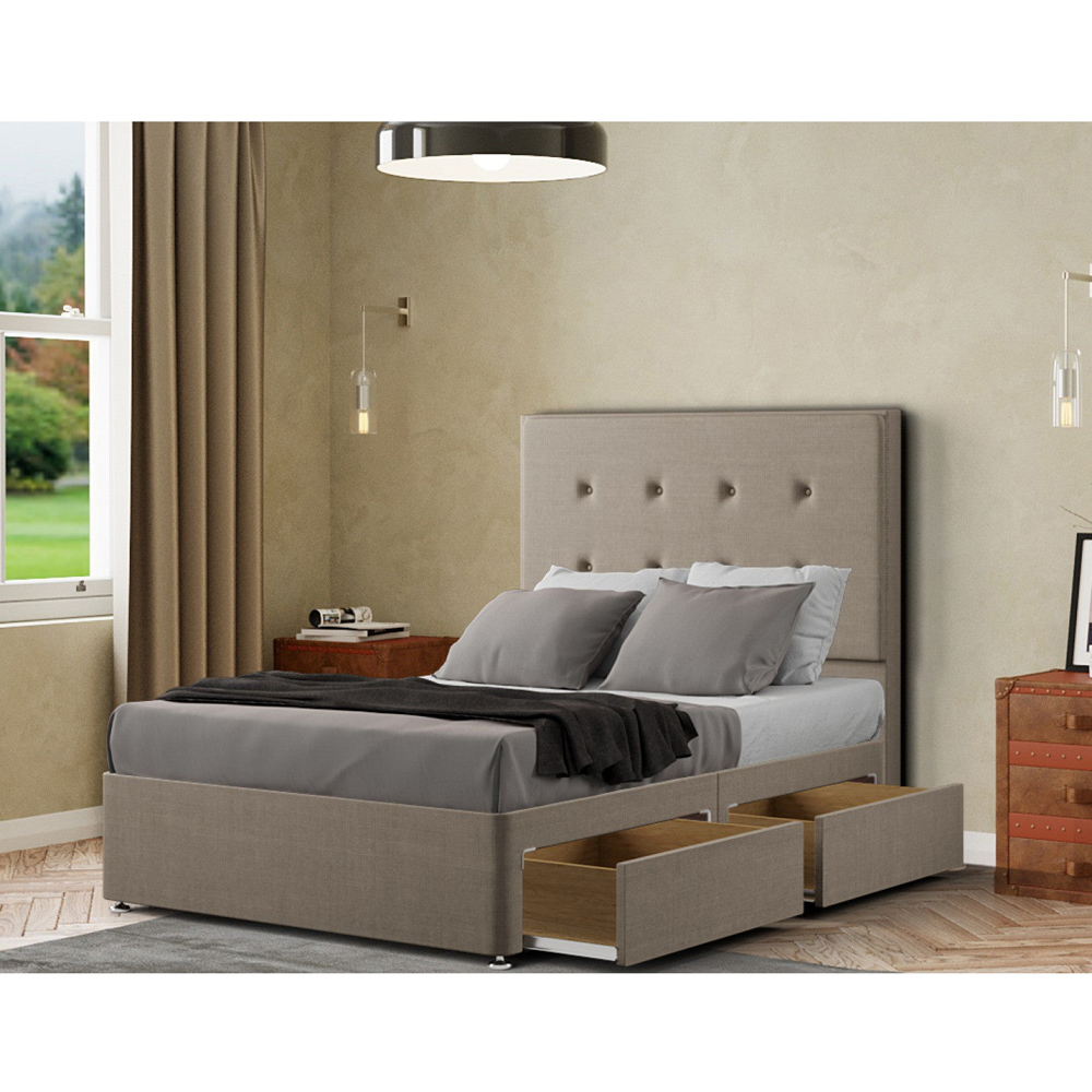 Portland Darlington King Size Beige Linen Divan Bed with 2 Drawers and Headboard Image 2