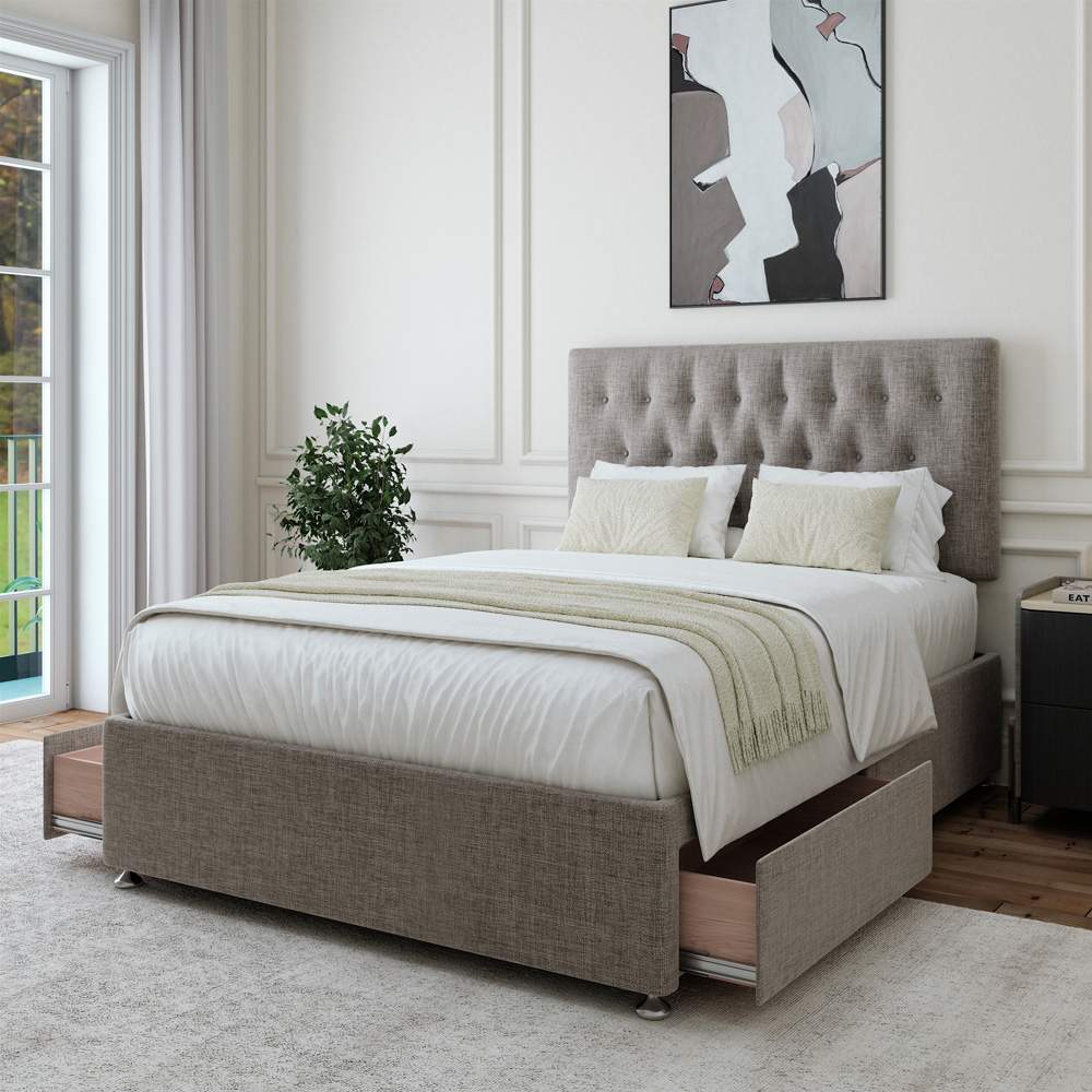 Bedmaster King Size Slate Linen 2 Drawer Divan Base with Lona Headboard Image 2