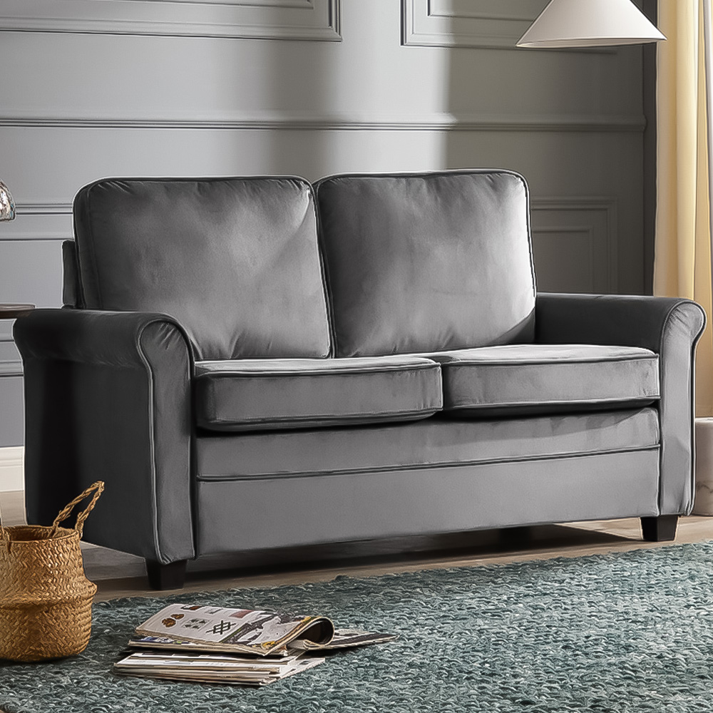 Home Detail Nathan Small Double Sleeper Grey Velvet Pull Out Sofa Bed Image 1