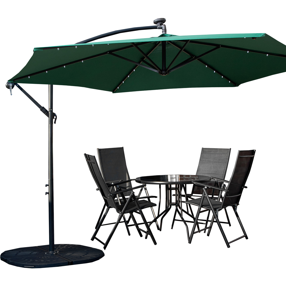 Samuel Alexander 4 Seater Glass Top Foldable Dining Set with Green Banana Lit Parasol and Base Image 2