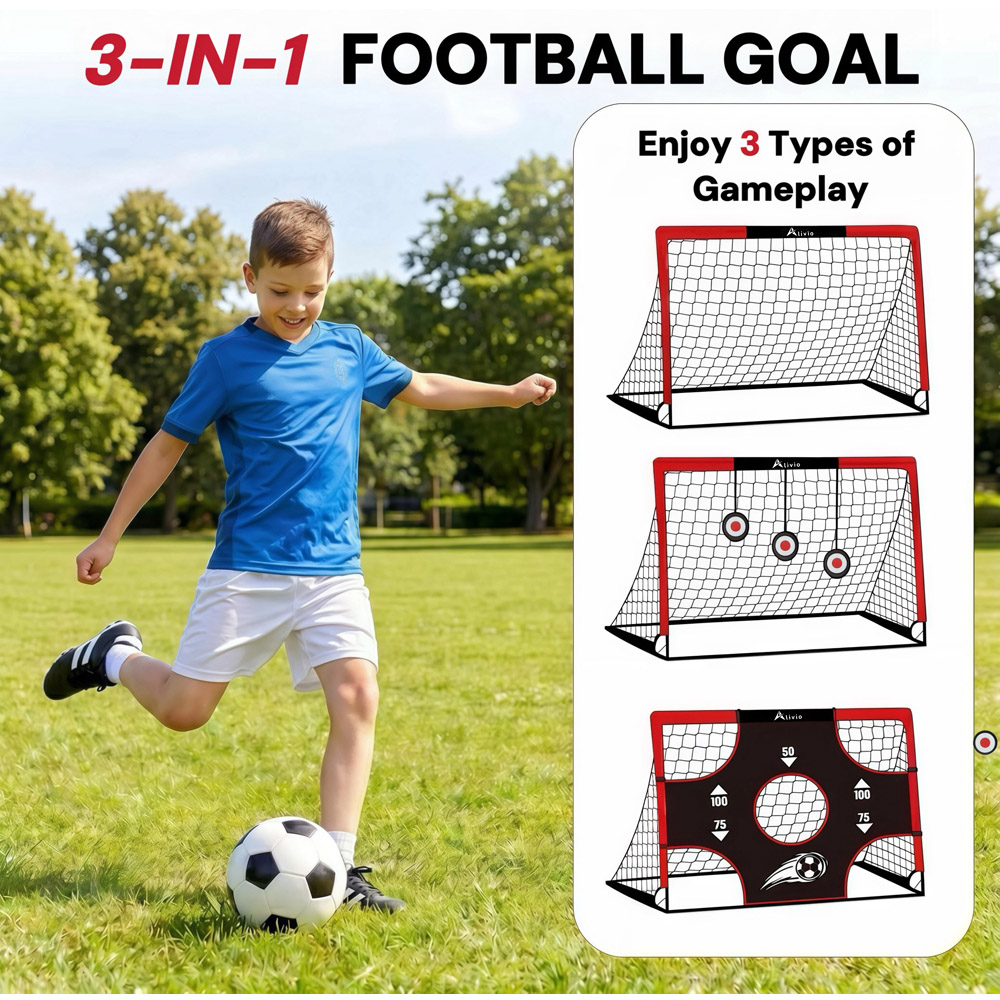 Alivio 3-in-1 Red Kids Mini Football Goal Post Set with Net Ball and Target Sheet Image 5