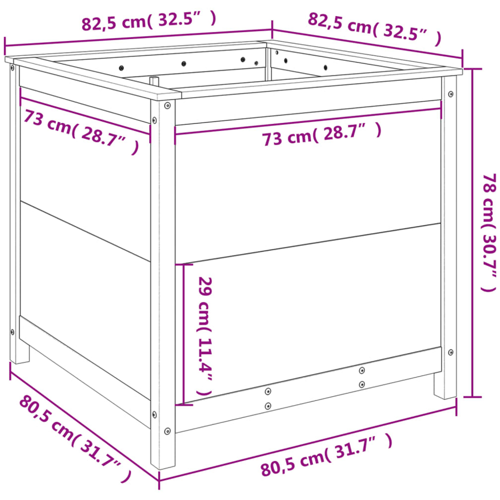 vidaXL Natural Solid Pine Wood Garden Planter 82.5 x 82.5 x 78cm Image 8