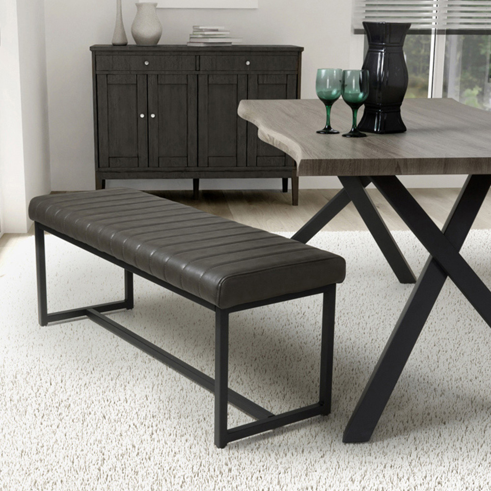 Archer Grey 2 Seater Leather Effect Dining Bench Image 7