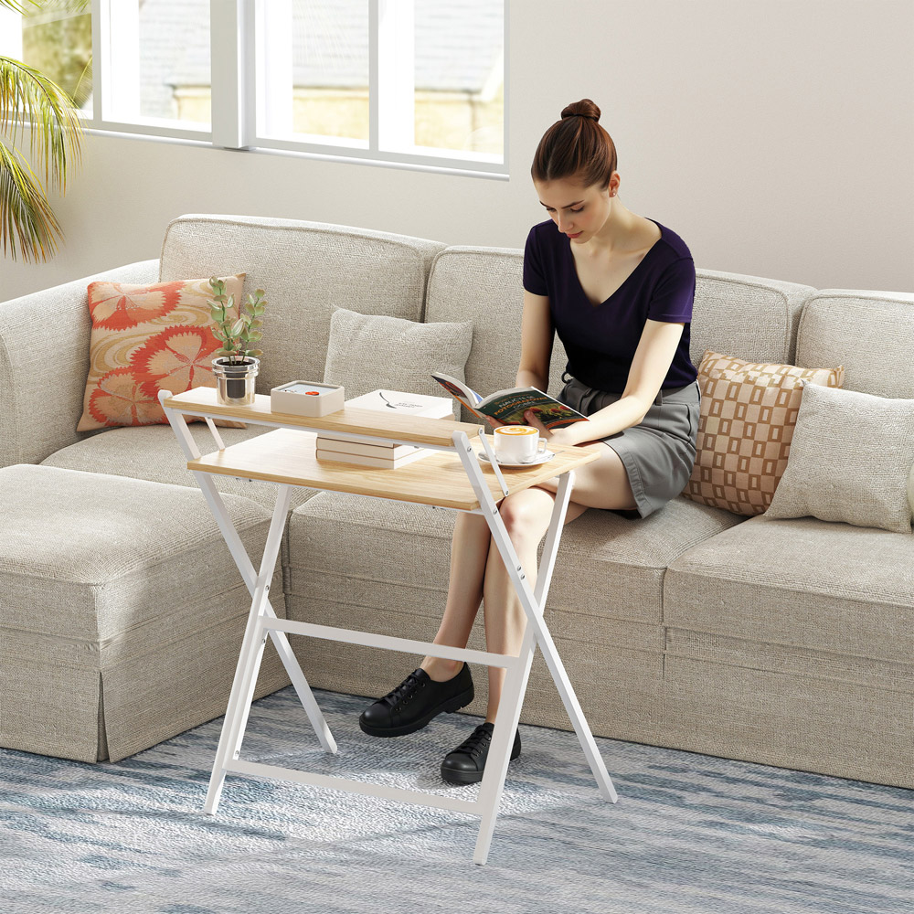 HOMCOM 2 Shelf Foldable Computer Desk Natural Image 3