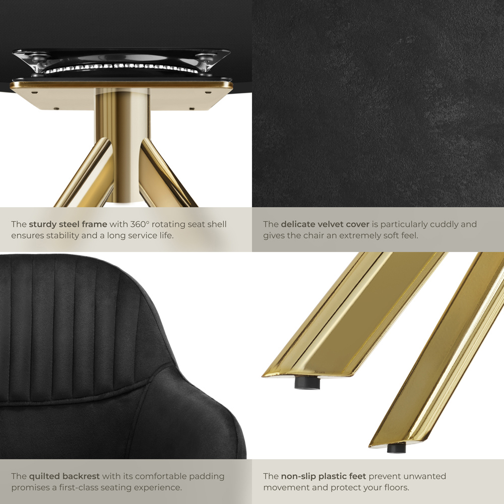 tectake Lona Set of 6 Black and Gold Velvet Fabric Accent Chair Image 5