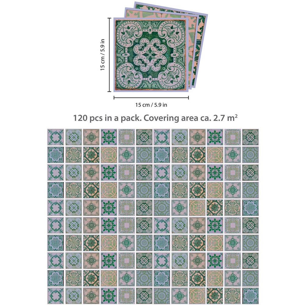 Walplus Vintage Green Antique Azulejo Wall Tile Sticker 15 x 15cm 24 Pack Image 7
