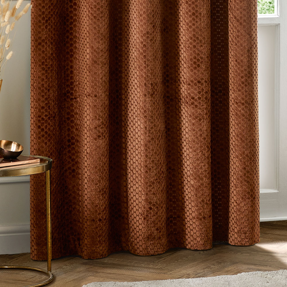 Paoletti Neptune Copper Fully Lined Velvet Eyelet Curtains 229 x 229cm Image 3