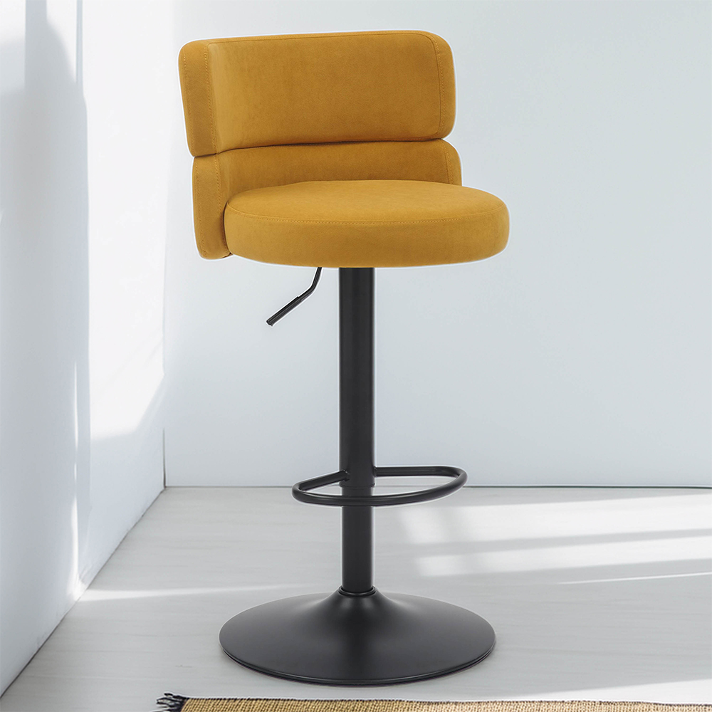 Mason Set of 2 Brushed Velvet Mustard and Black Bar Stool Image 1