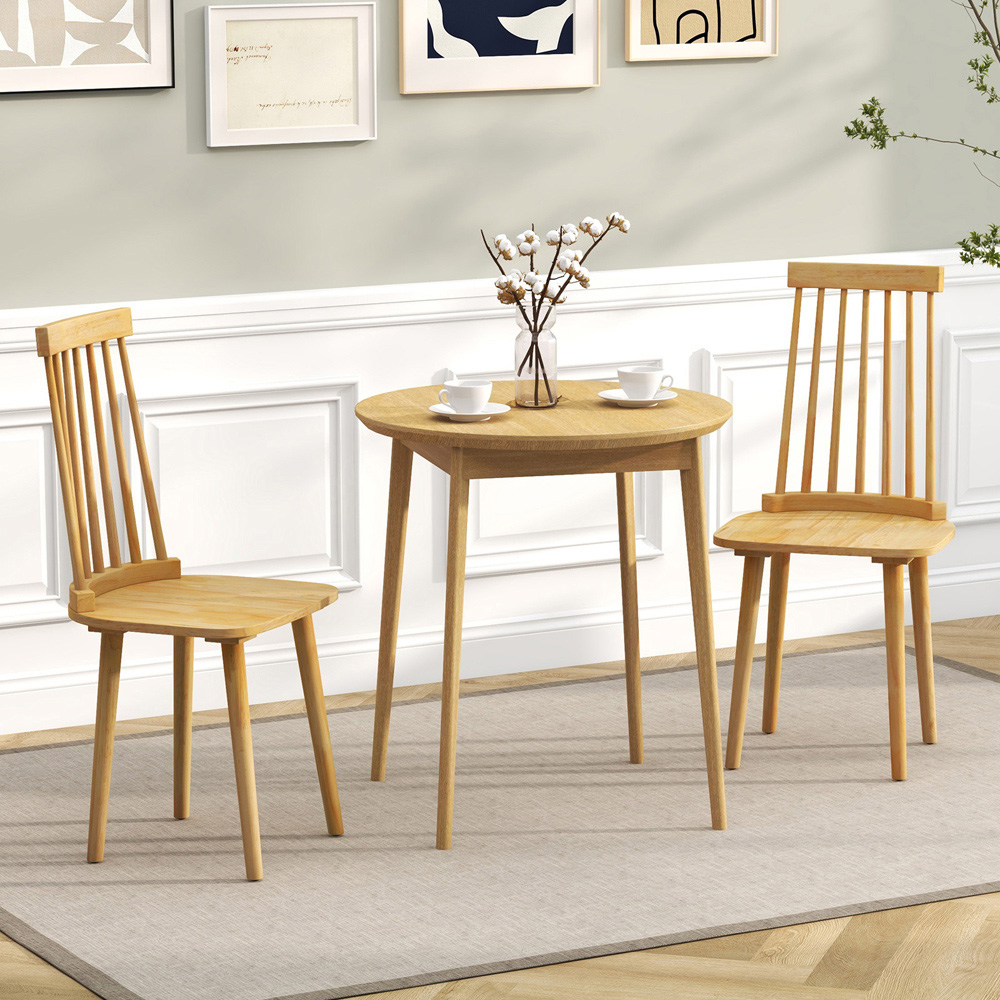 Costway Set of 2 Natural Windsor Dining Chairs with Spindle Back Image 3