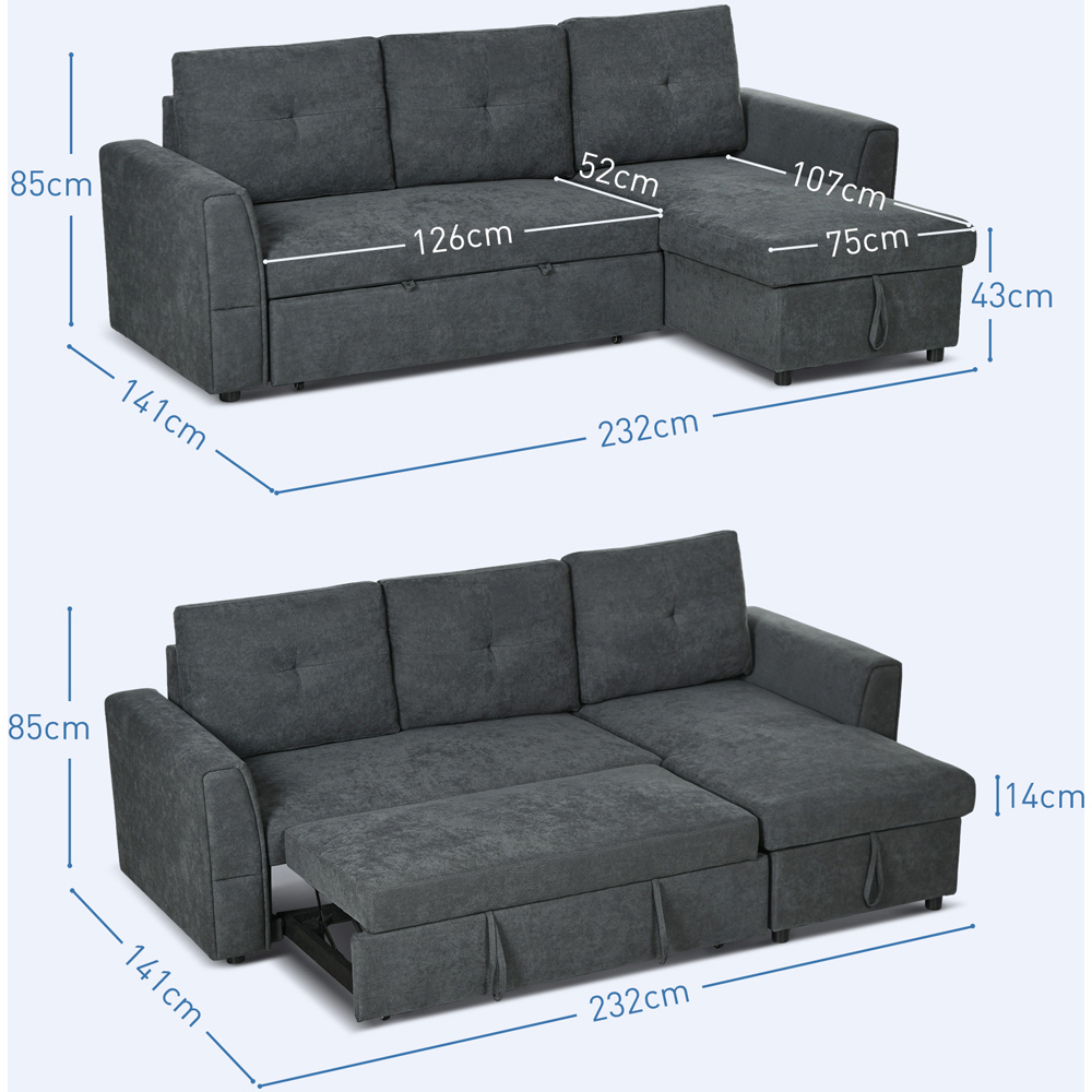 Portland 3 Seater Dark Grey Convertible Sofa Bed Image 9
