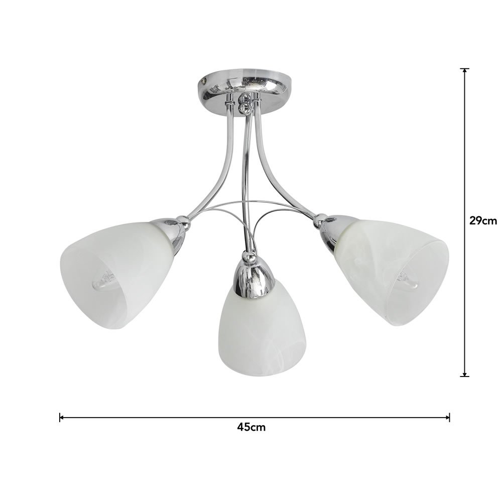 Wilko 3 Arm Chrome Ceiling Light with Glass Shades Image 4