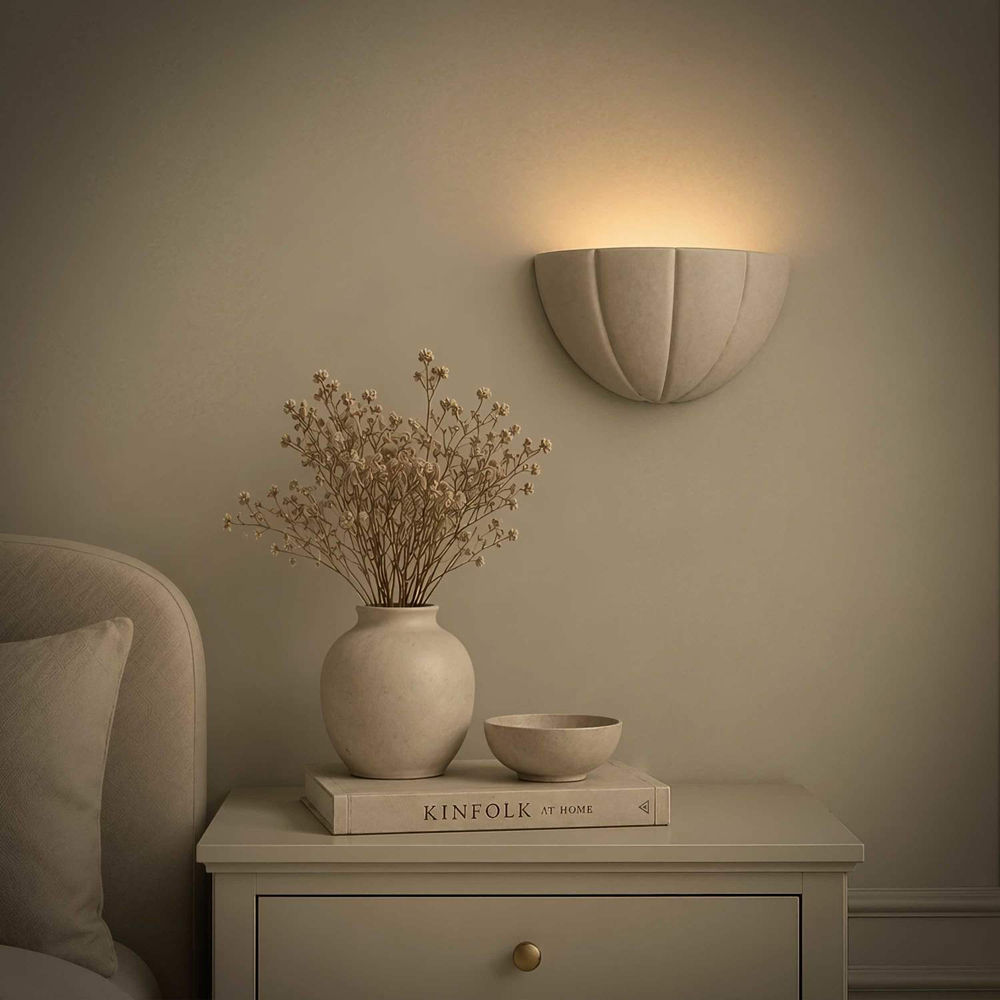 ValueLights Leonardo Moss Green Ceramic Scallop LED Flush Wall Light with Bulb Image 2