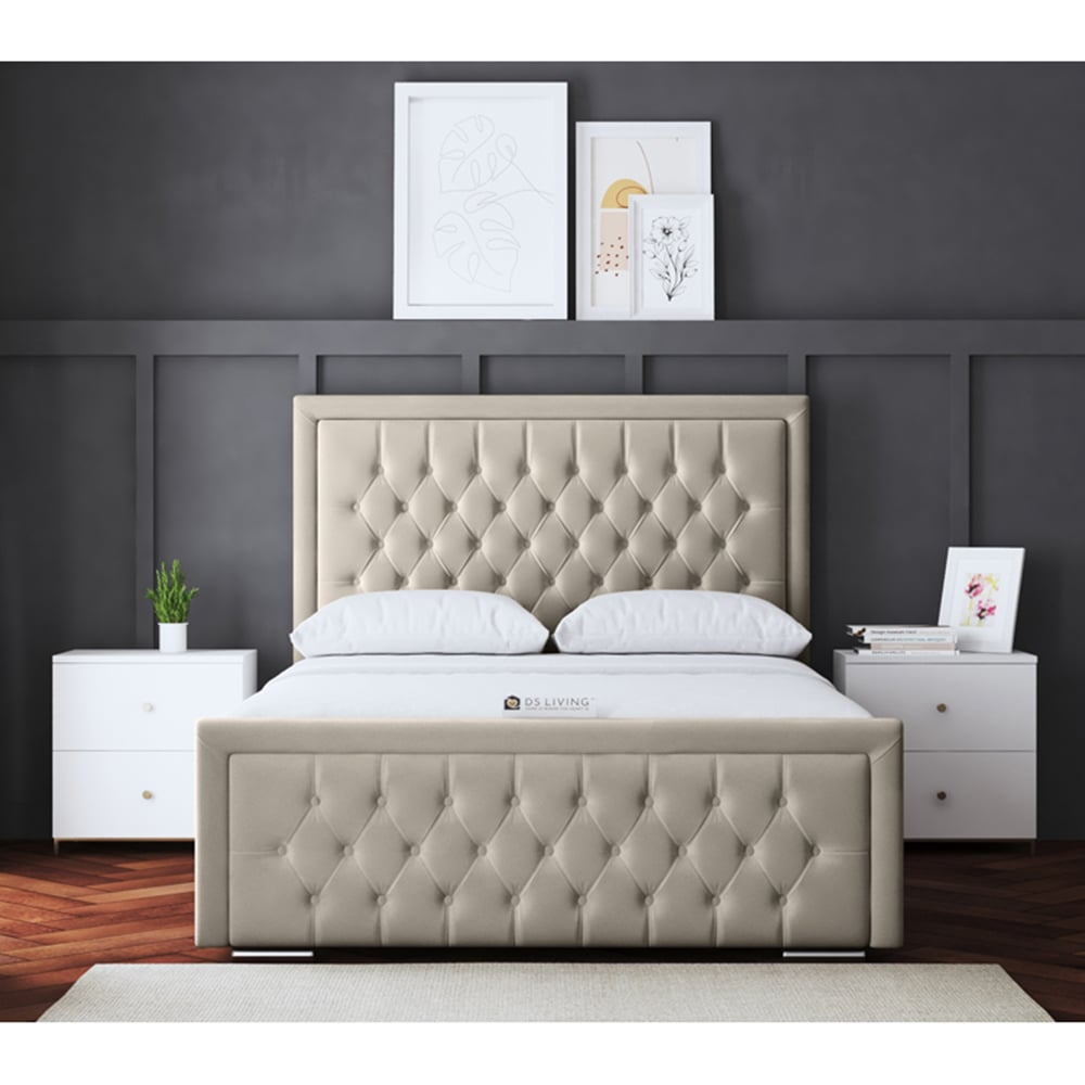 DS Living Allegra Double Cream Upholstered Ottoman Bed with Headboard Image 4