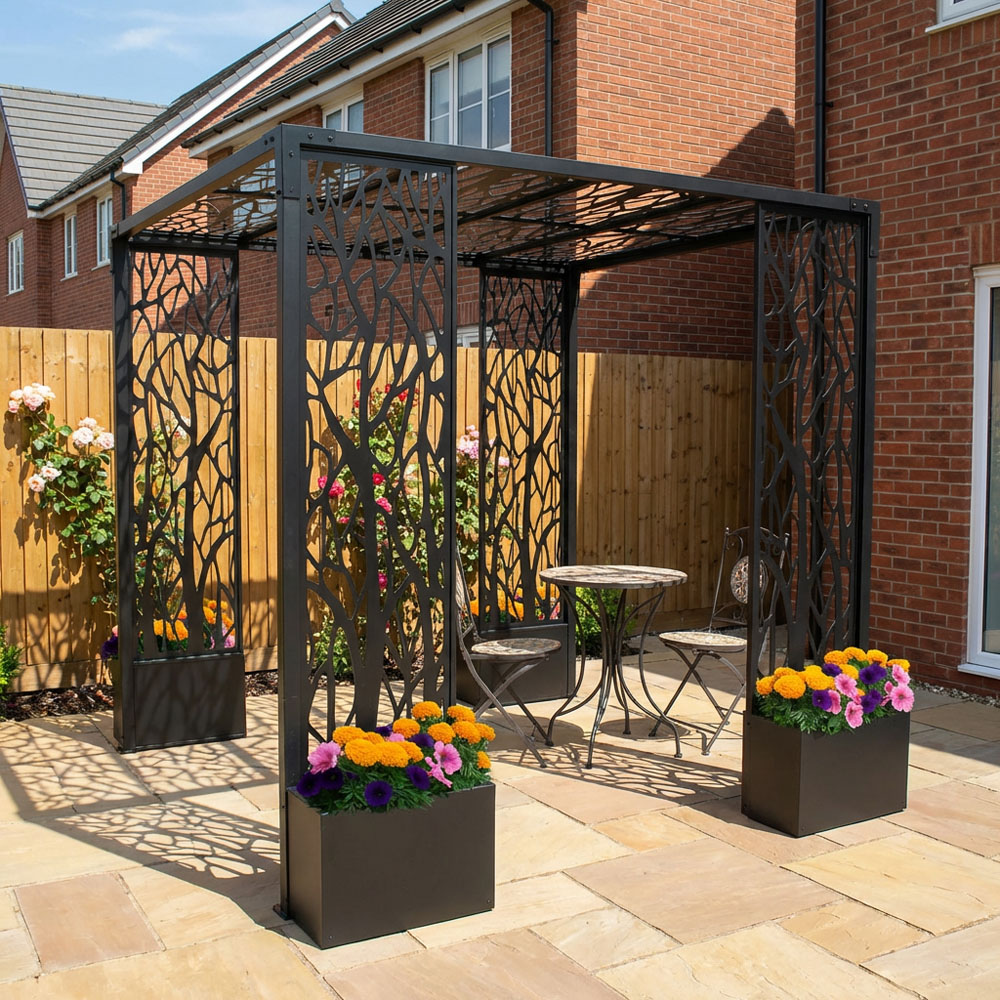 Ornate Pergola with Planters Kit Black Image 7