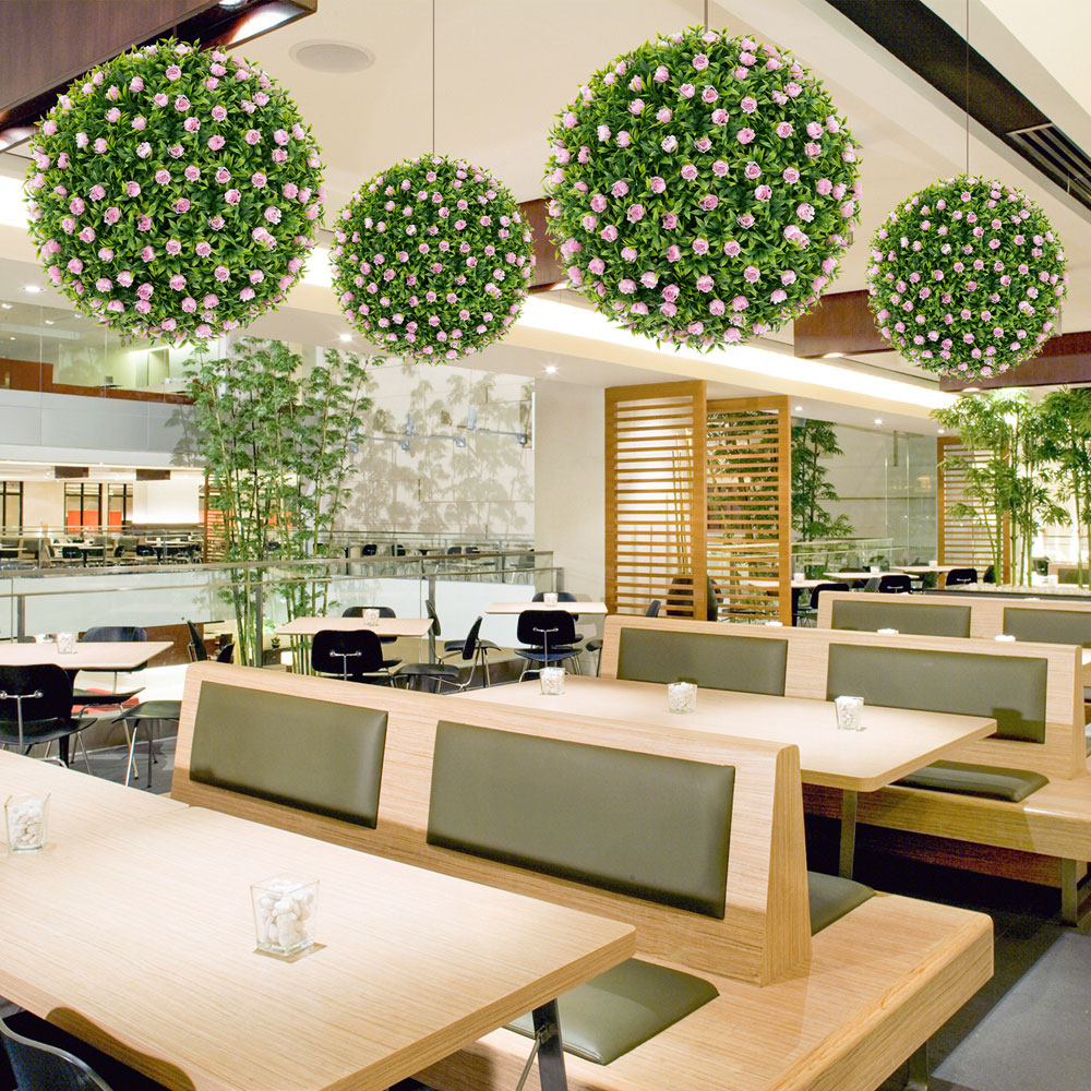 Costway 2 Piece Topiary Balls Artificial Plant with Pink Flowers Image 2