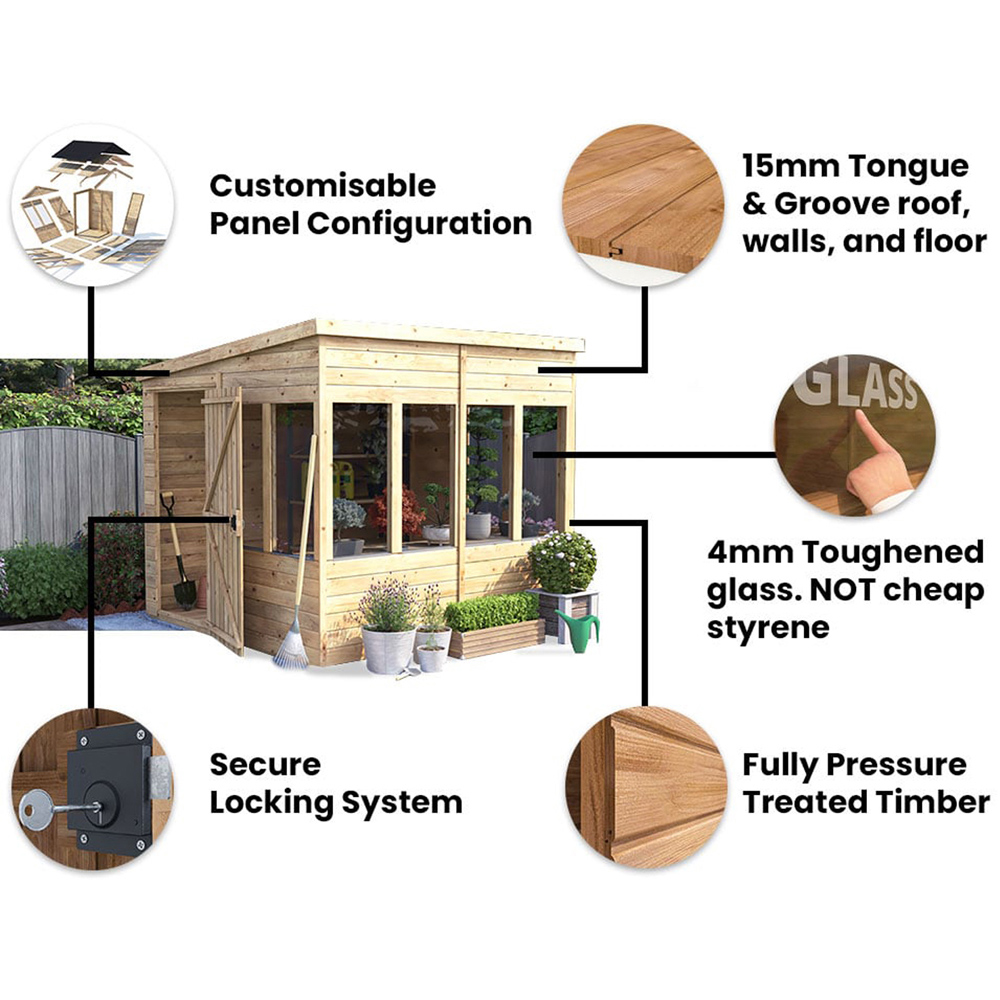 Dunster House Overlord 8 x 8ft Modular Brown Superfelt Pent Potting Shed Image 5