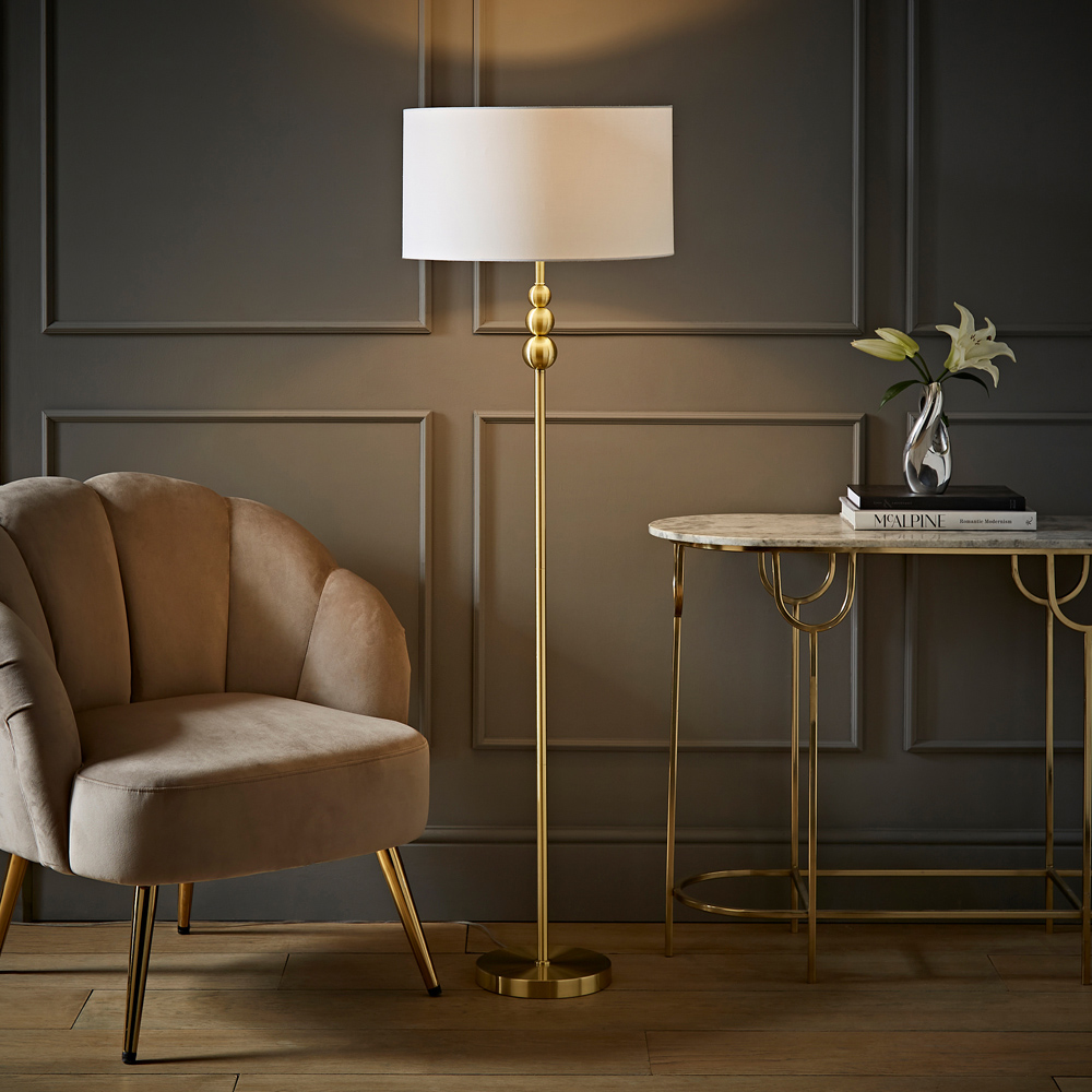 ValueLights Marissa White Shade Gold Ball LED Floor Lamp Image 2
