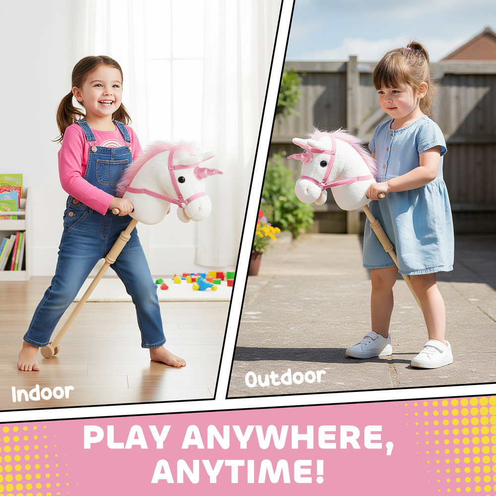 Tommy Toys AIYAPLAY White Ride On Wooden Stick Horse Toy with Wheels Pony Sound Effects Image 6