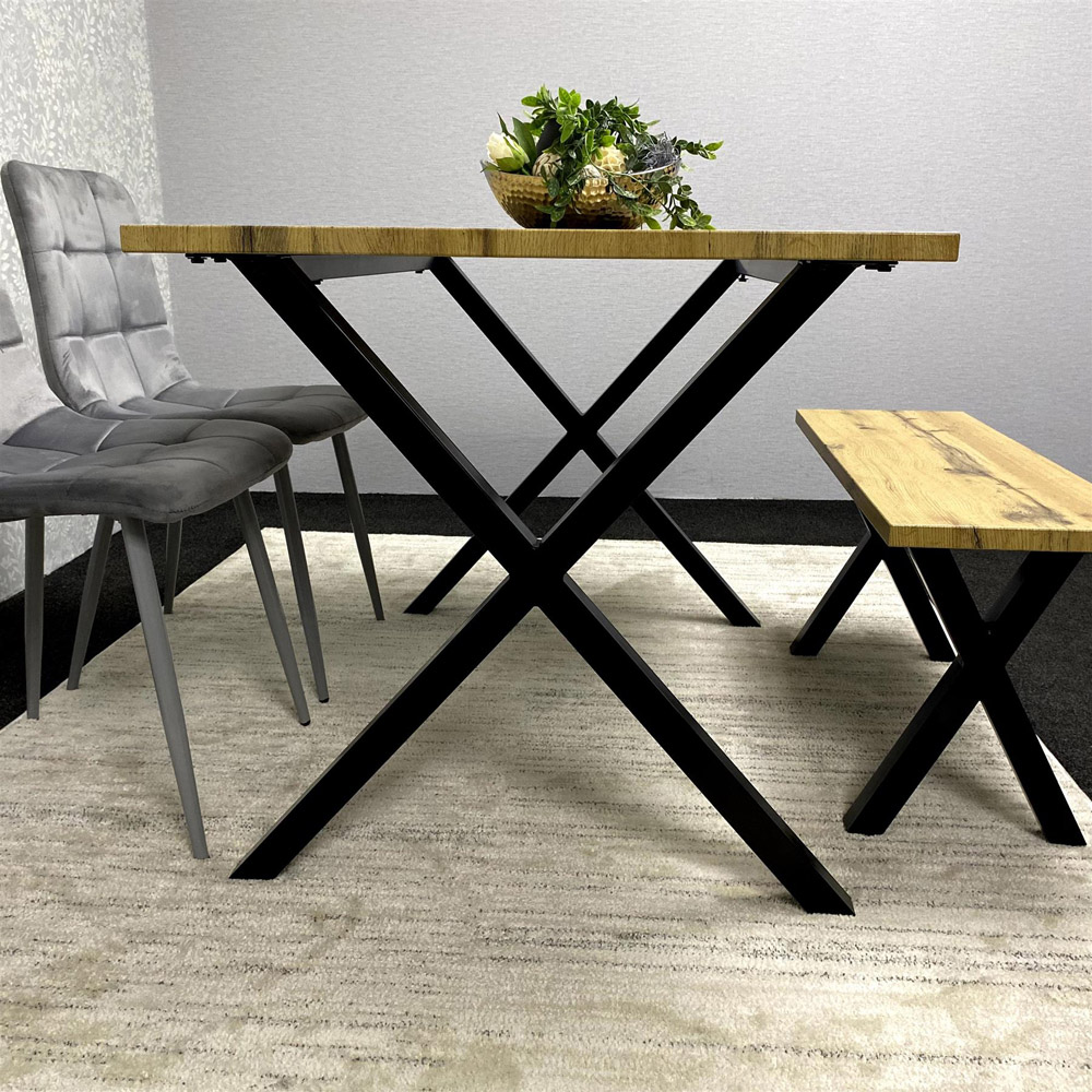 Kosy Koala 4 Seater Grey Velvet Wooden Dining Table Set with Bench Image 3
